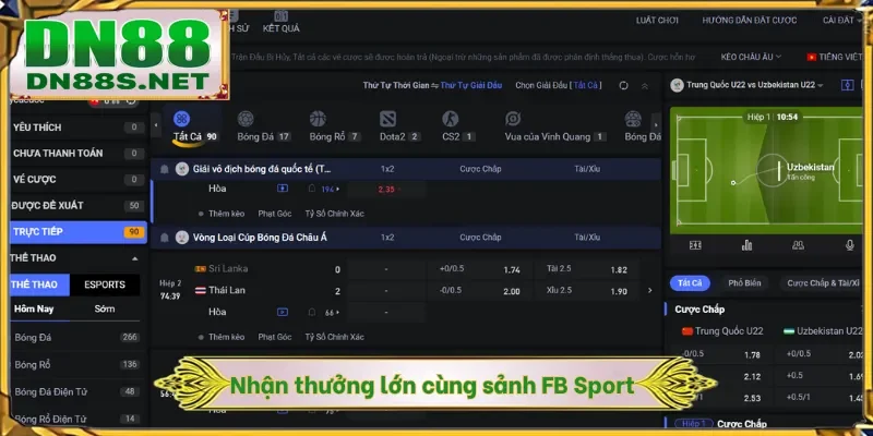 Nhận thưởng lớn cùng sảnh FB Sport